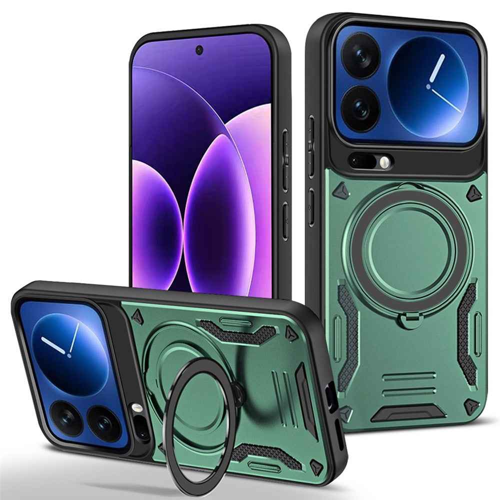 For Xiaomi 17 Pro Magnetic Case Shockproof TPU + PC Phone Back Cover with Kickstand - Green