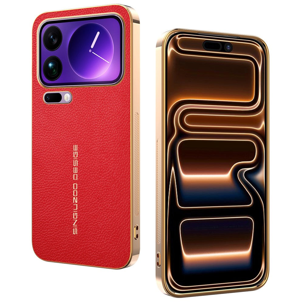 For Xiaomi 17 Pro Max Case Anti Scratch Litchi Texture TPU Leather PU Phone Back Cover - Red
