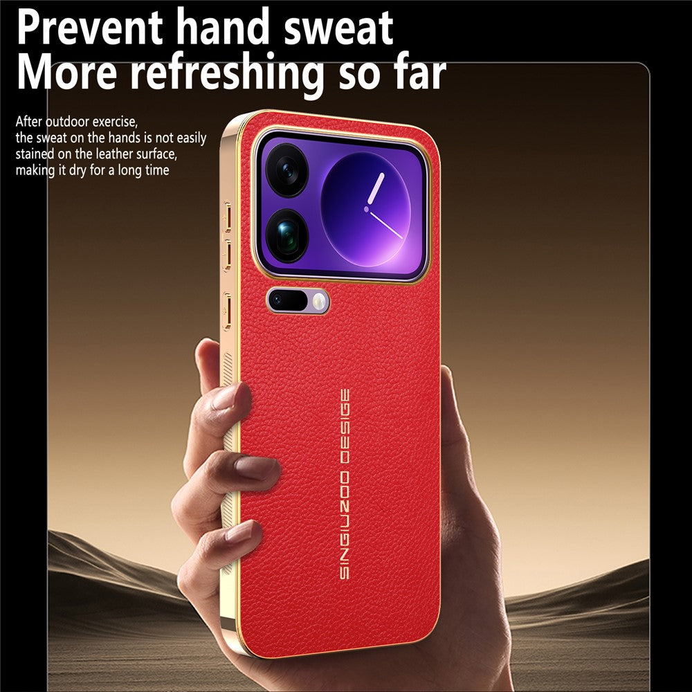 For Xiaomi 17 Pro Max Case Anti Scratch Litchi Texture TPU Leather PU Phone Back Cover - Red