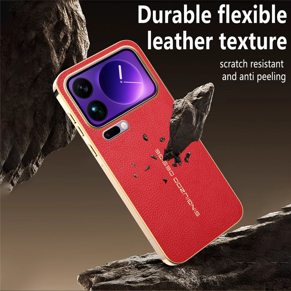 For Xiaomi 17 Pro Max Case Anti Scratch Litchi Texture TPU Leather PU Phone Back Cover - Red