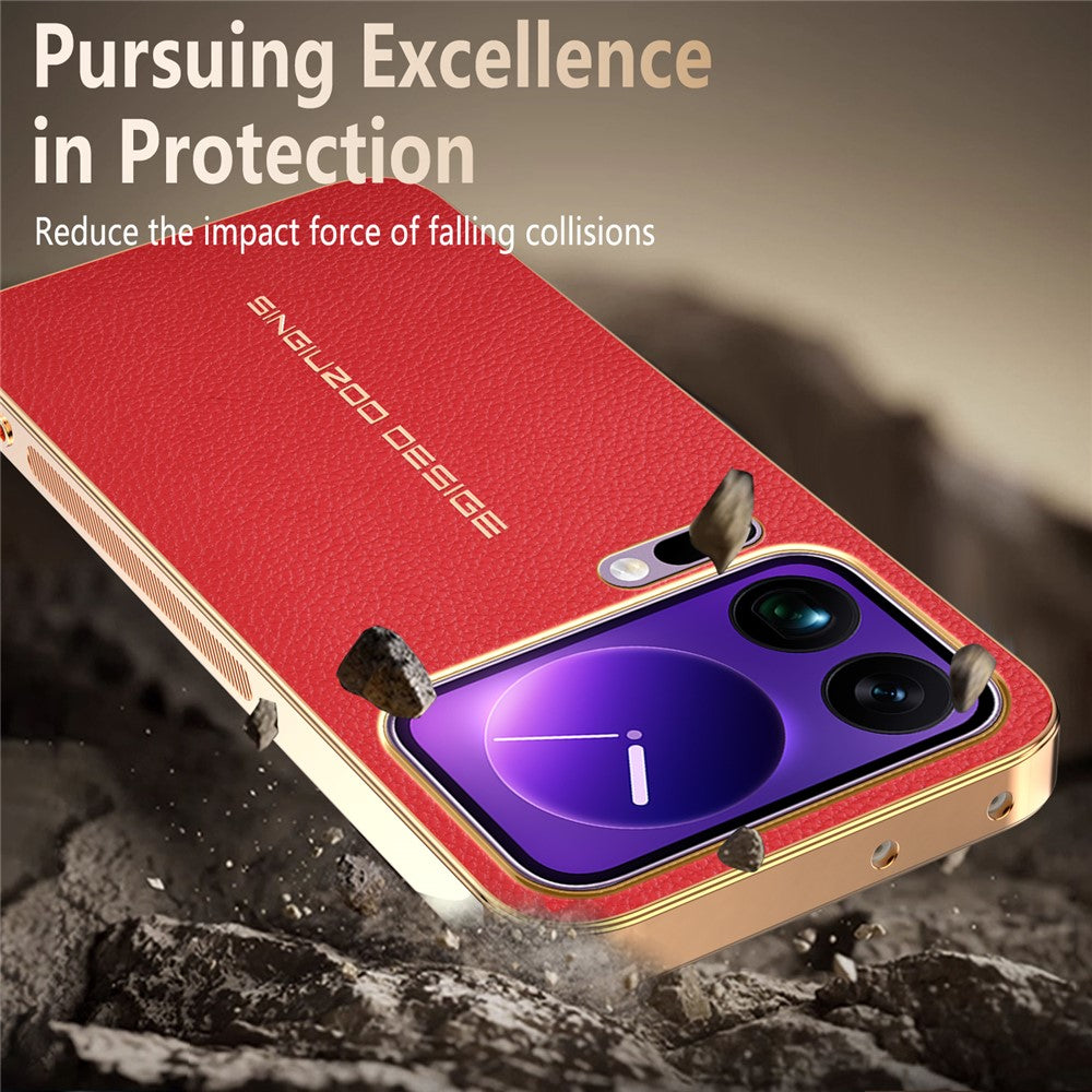 For Xiaomi 17 Pro Max Case Anti Scratch Litchi Texture TPU Leather PU Phone Back Cover - Red