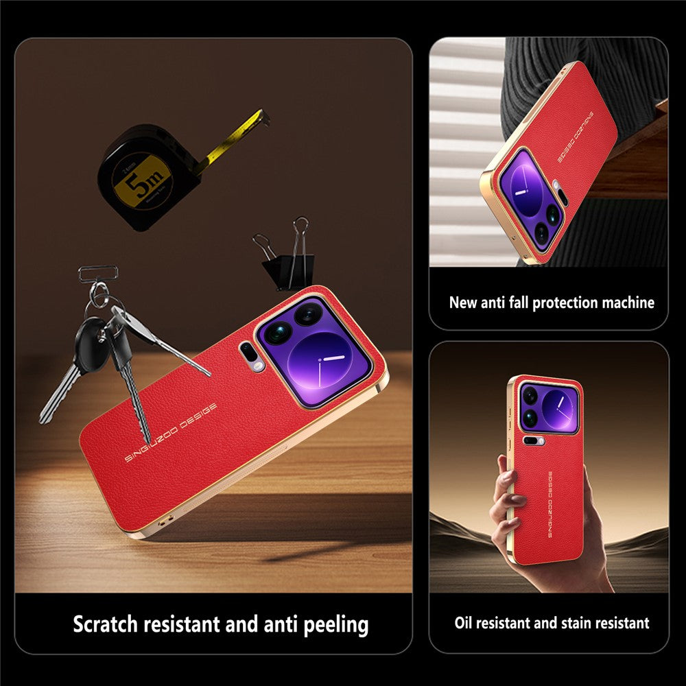 For Xiaomi 17 Pro Max Case Anti Scratch Litchi Texture TPU Leather PU Phone Back Cover - Red