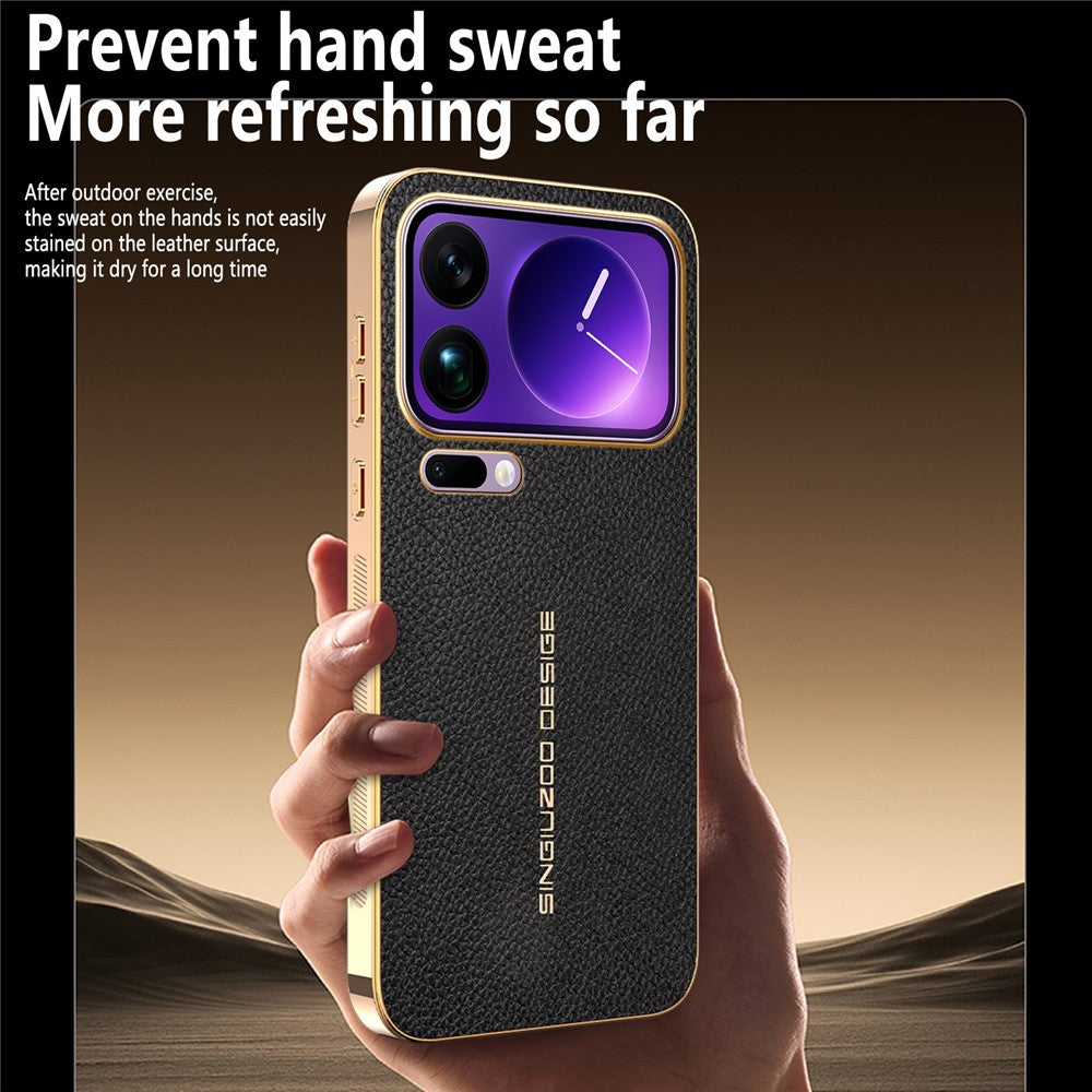 For Xiaomi 17 Pro Max Case Anti Scratch Litchi Texture TPU Leather PU Phone Back Cover - Black