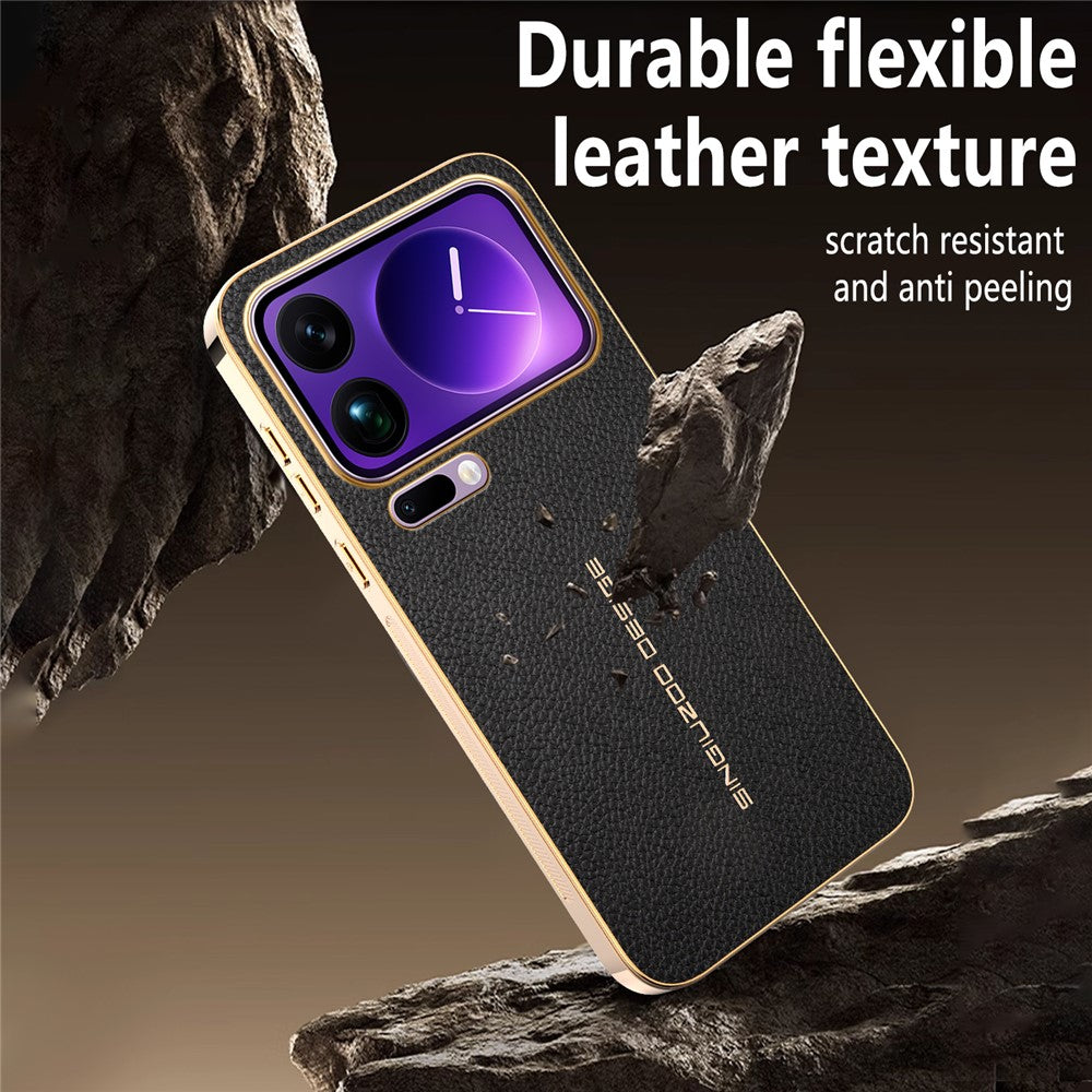 For Xiaomi 17 Pro Max Case Anti Scratch Litchi Texture TPU Leather PU Phone Back Cover - Black