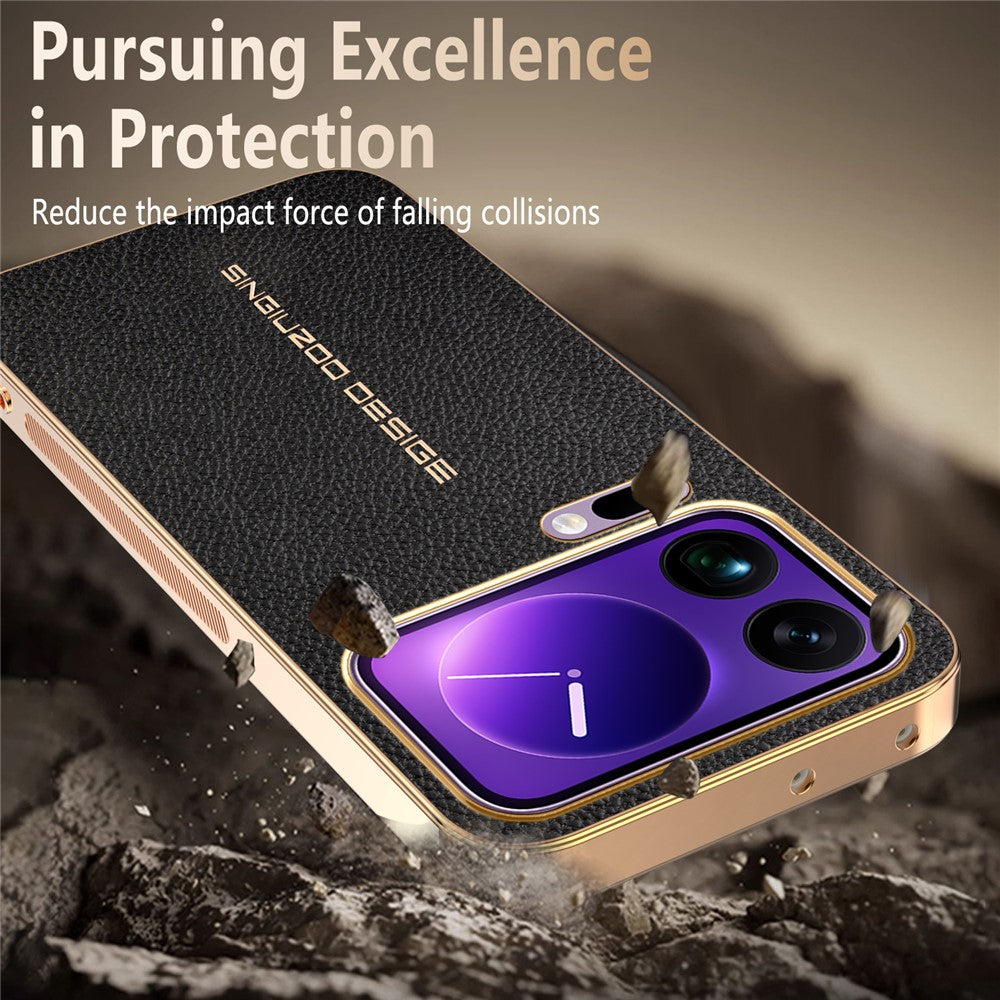 For Xiaomi 17 Pro Max Case Anti Scratch Litchi Texture TPU Leather PU Phone Back Cover - Black