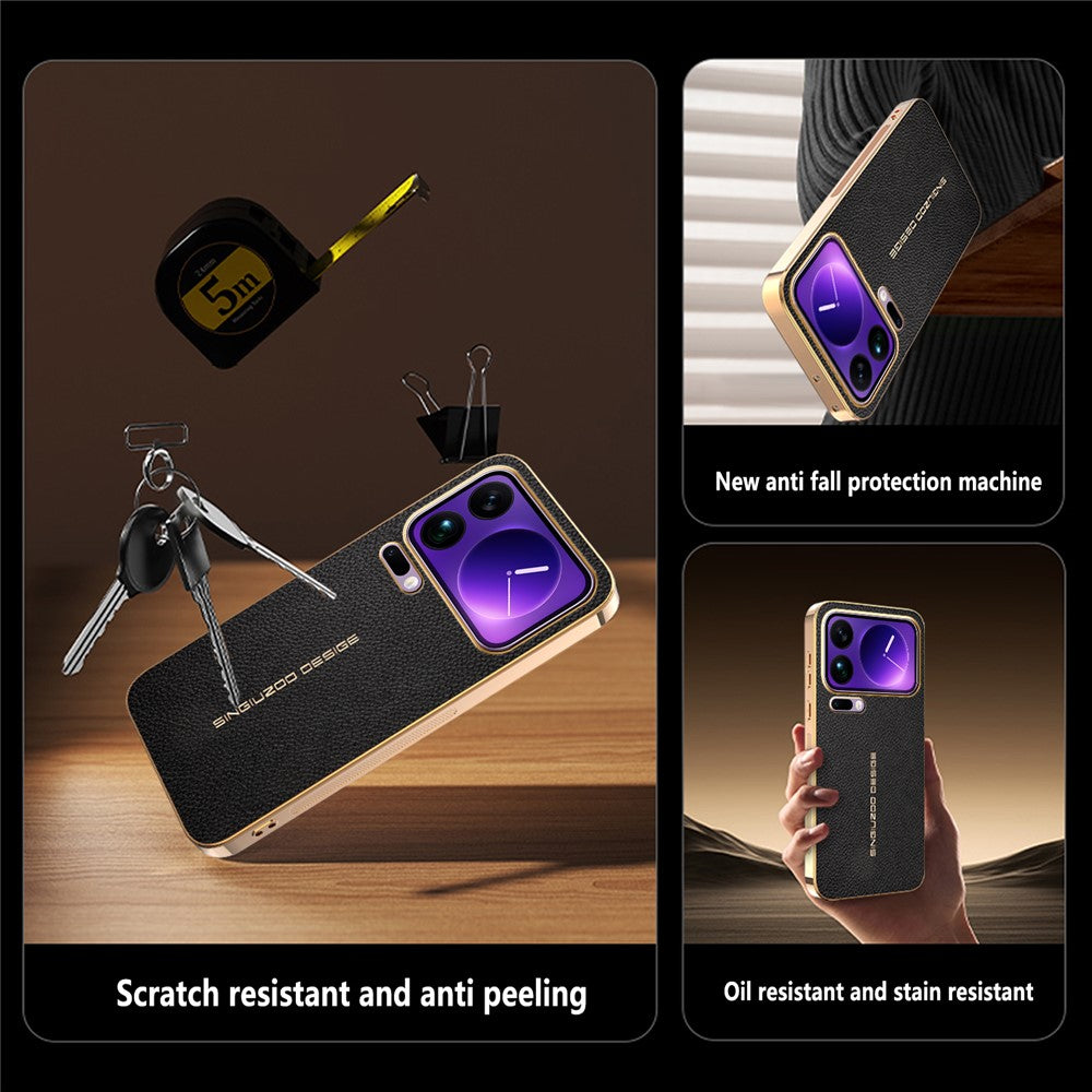 For Xiaomi 17 Pro Max Case Anti Scratch Litchi Texture TPU Leather PU Phone Back Cover - Black