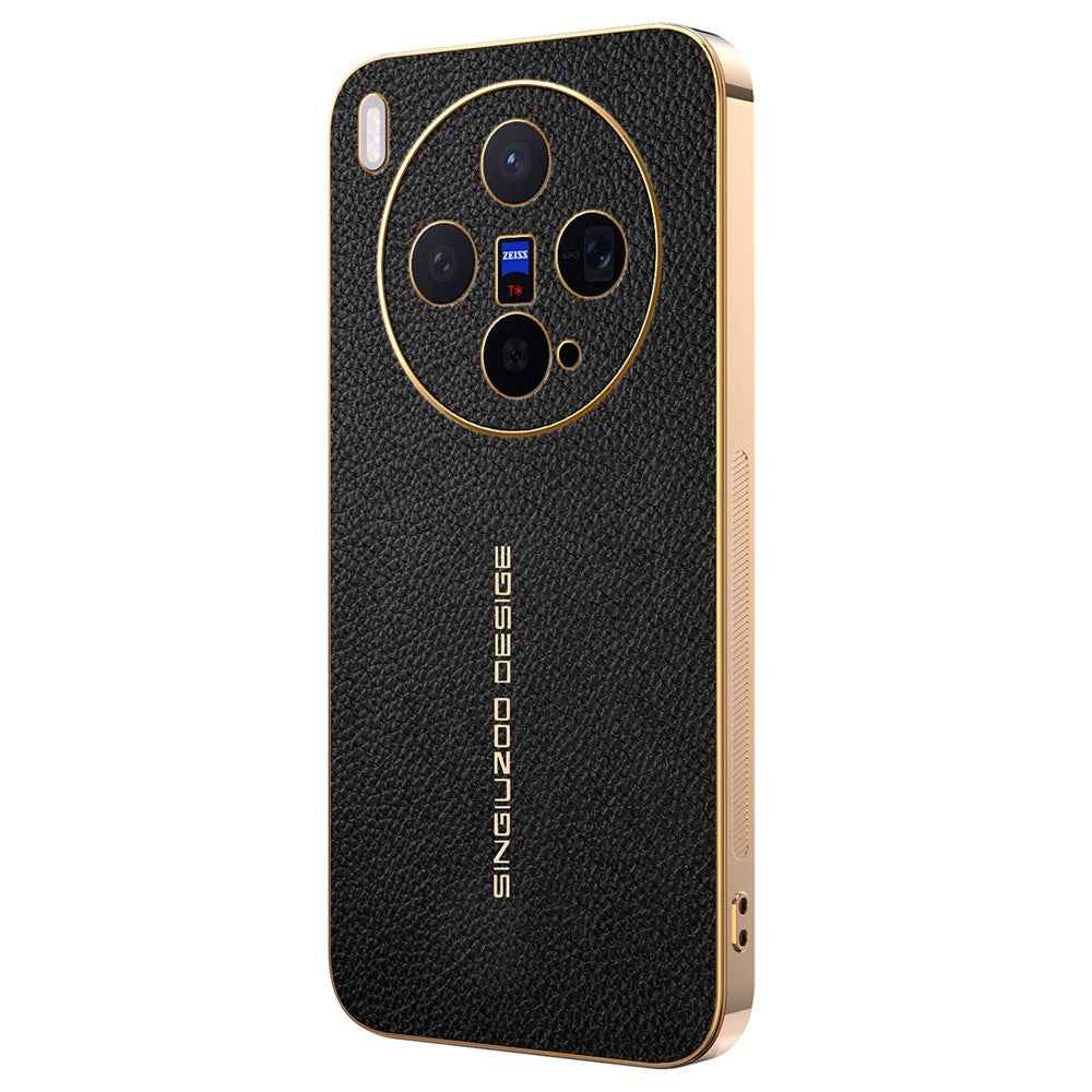 For vivo X300 5G Case Anti Scratch Litchi Texture TPU Leather PU Phone Back Cover - Black