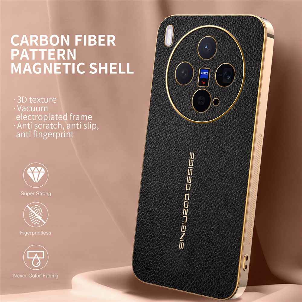 For vivo X300 5G Case Anti Scratch Litchi Texture TPU Leather PU Phone Back Cover - Black