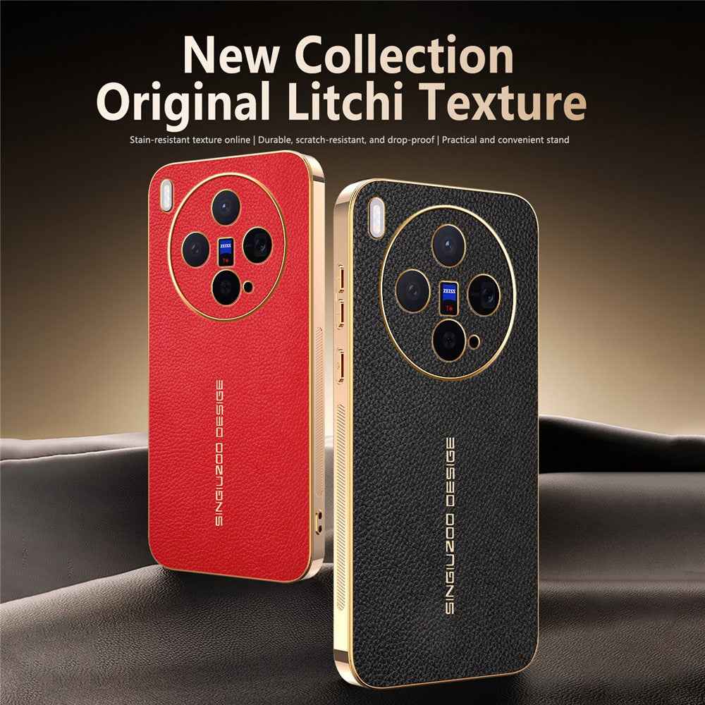 For vivo X300 5G Case Anti Scratch Litchi Texture TPU Leather PU Phone Back Cover - Black