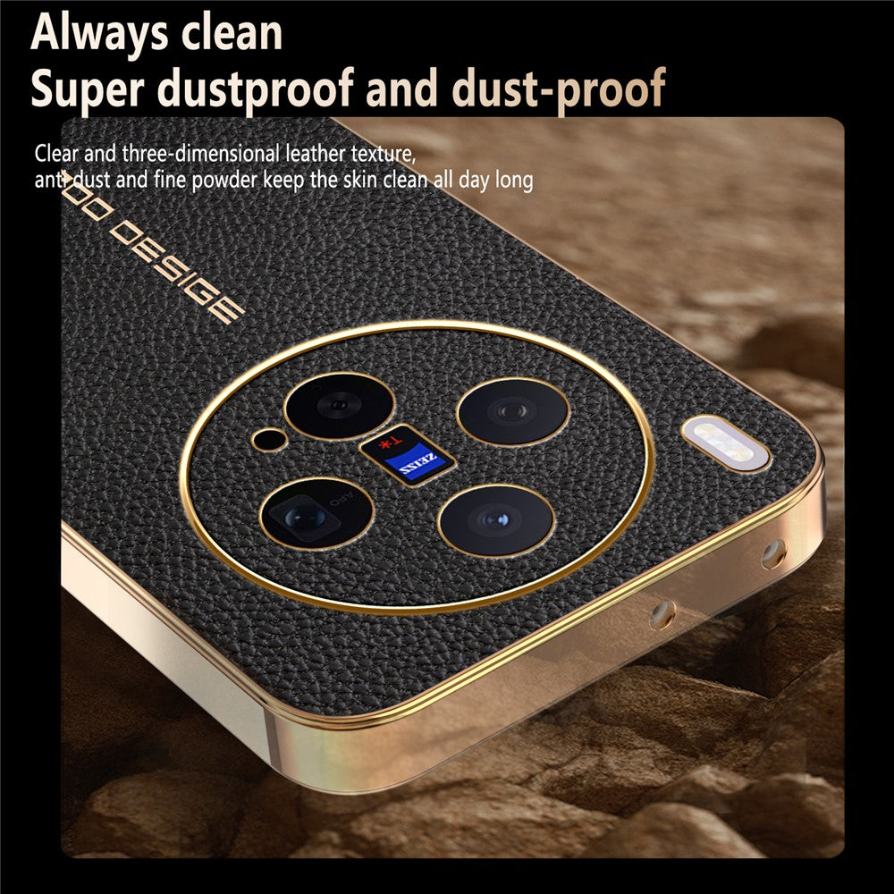 For vivo X300 5G Case Anti Scratch Litchi Texture TPU Leather PU Phone Back Cover - Black