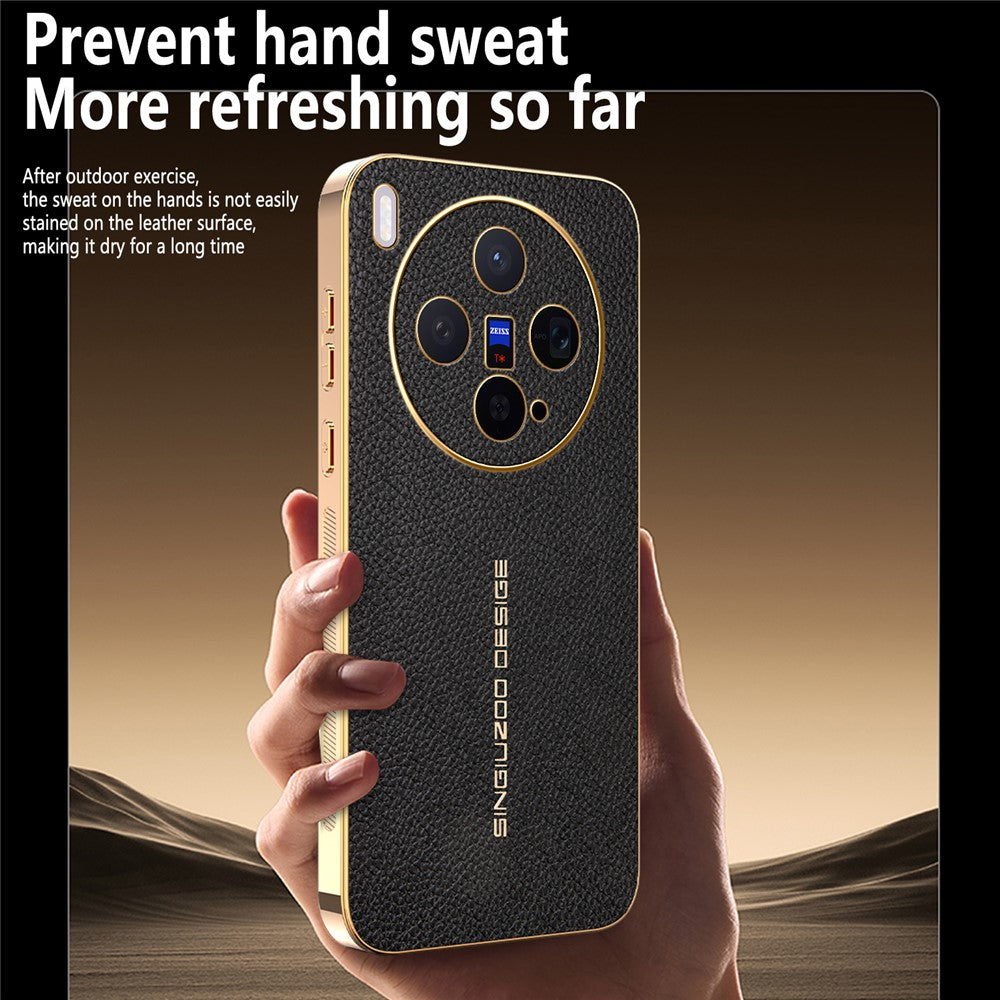 For vivo X300 5G Case Anti Scratch Litchi Texture TPU Leather PU Phone Back Cover - Black