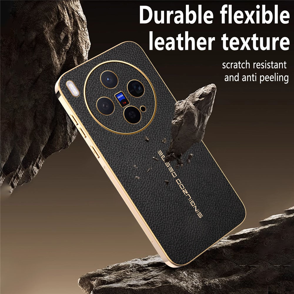 For vivo X300 5G Case Anti Scratch Litchi Texture TPU Leather PU Phone Back Cover - Black