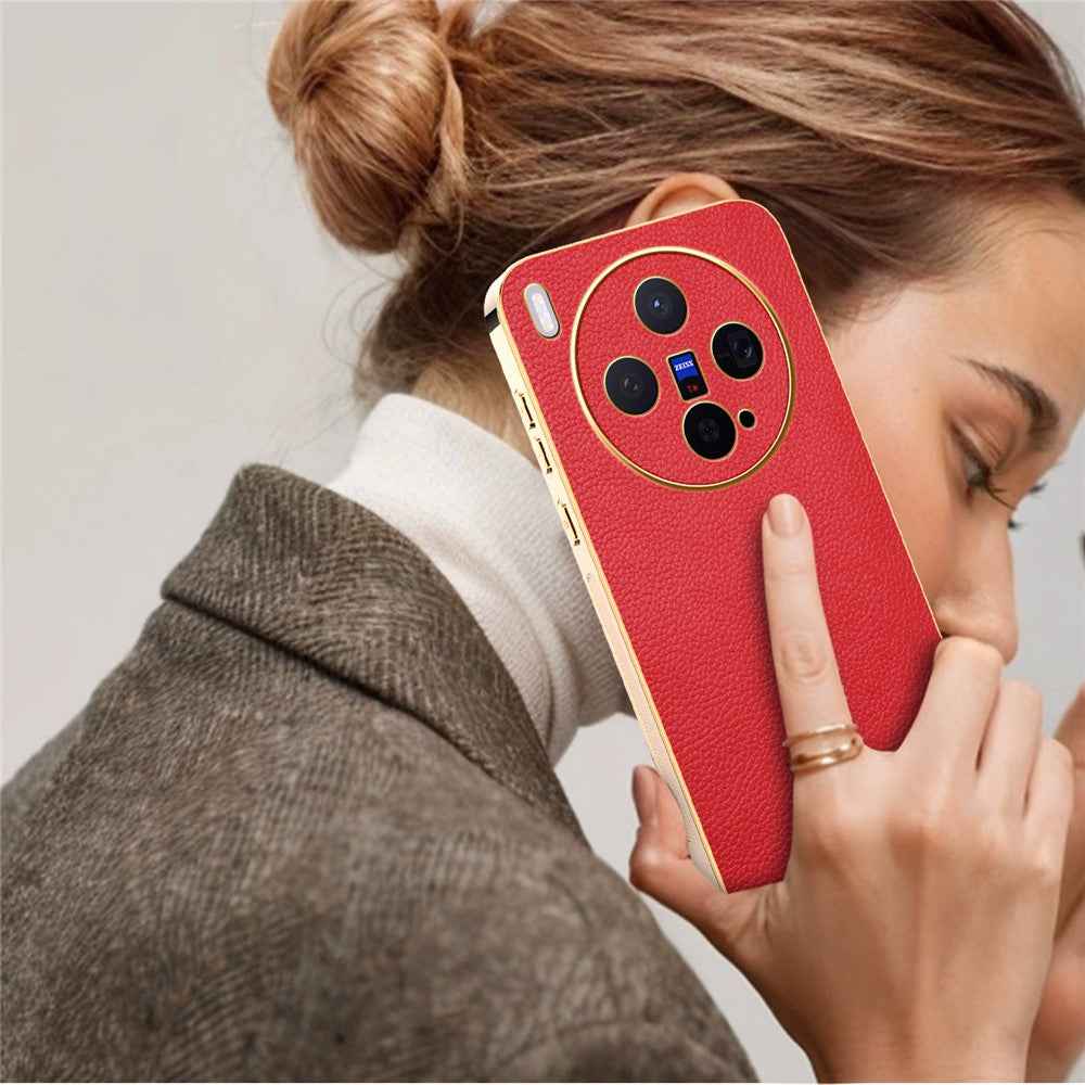 For vivo X300 5G Case Anti Scratch Litchi Texture TPU Leather PU Phone Back Cover - Red
