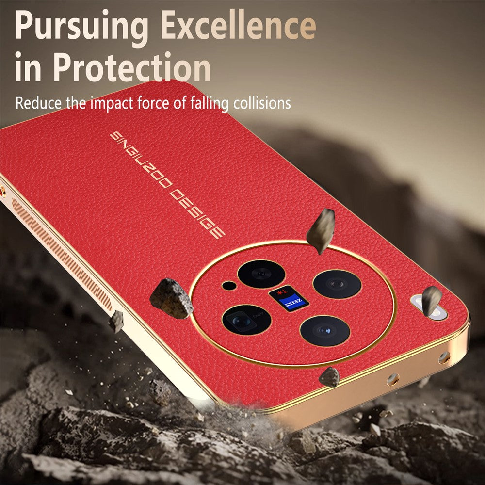 For vivo X300 5G Case Anti Scratch Litchi Texture TPU Leather PU Phone Back Cover - Red