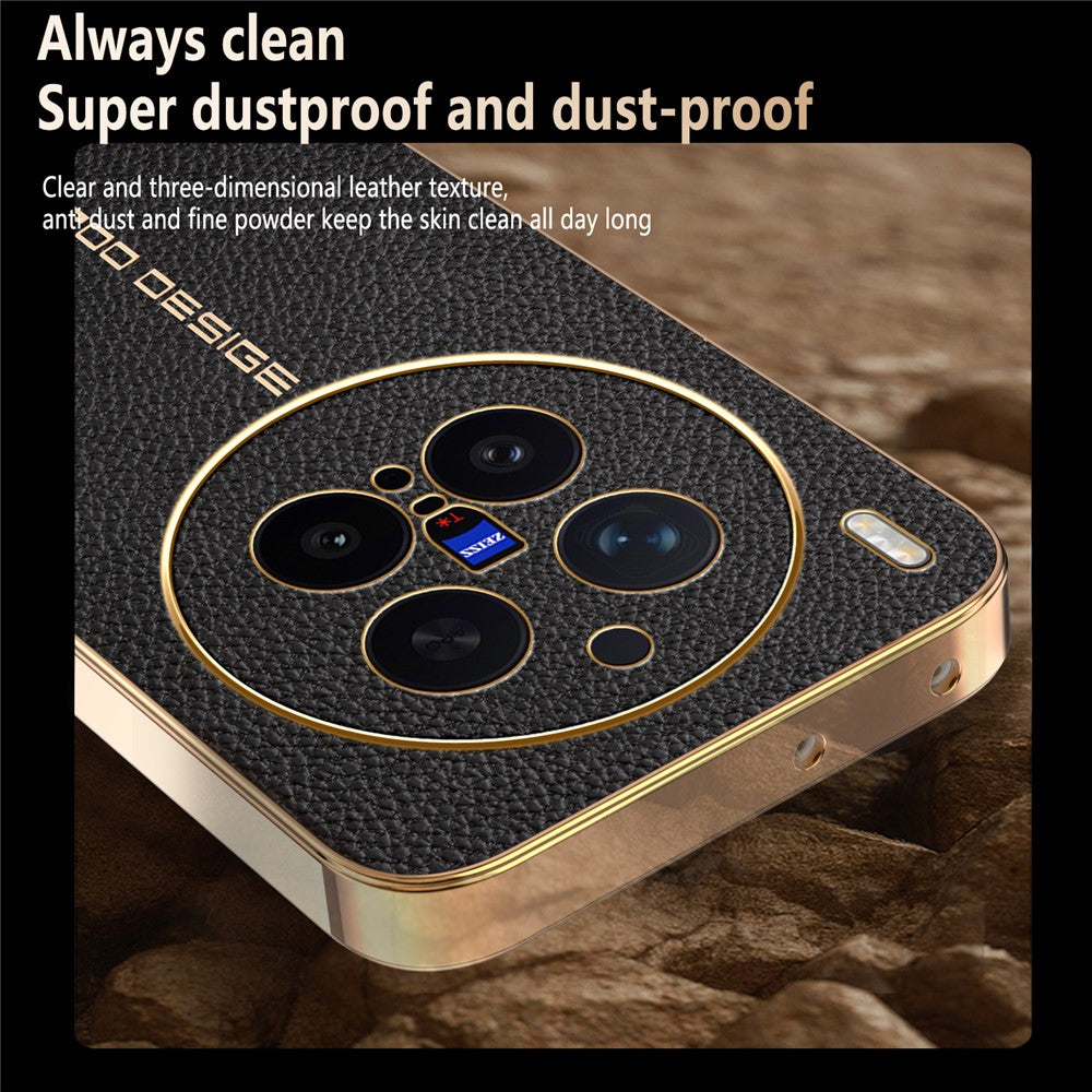 For vivo X300 Pro 5G Case Anti Scratch Litchi Texture TPU Leather PU Phone Back Cover - Black