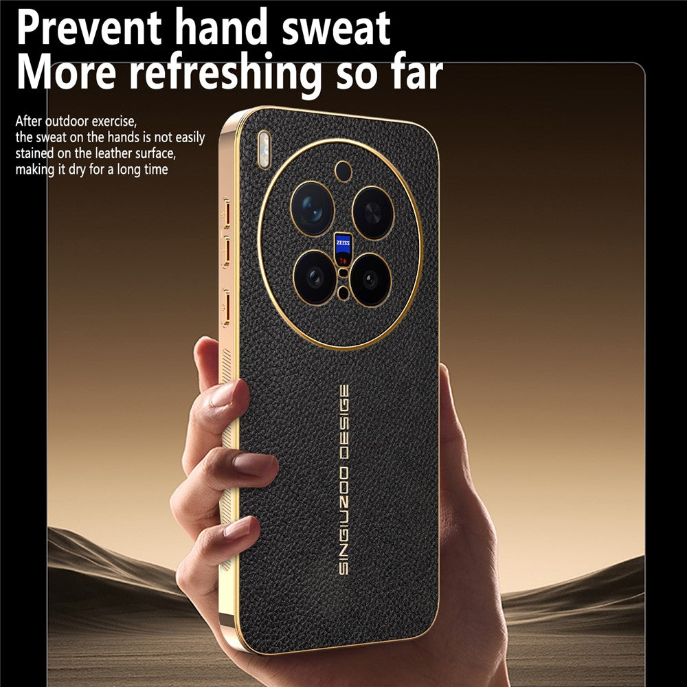 For vivo X300 Pro 5G Case Anti Scratch Litchi Texture TPU Leather PU Phone Back Cover - Black