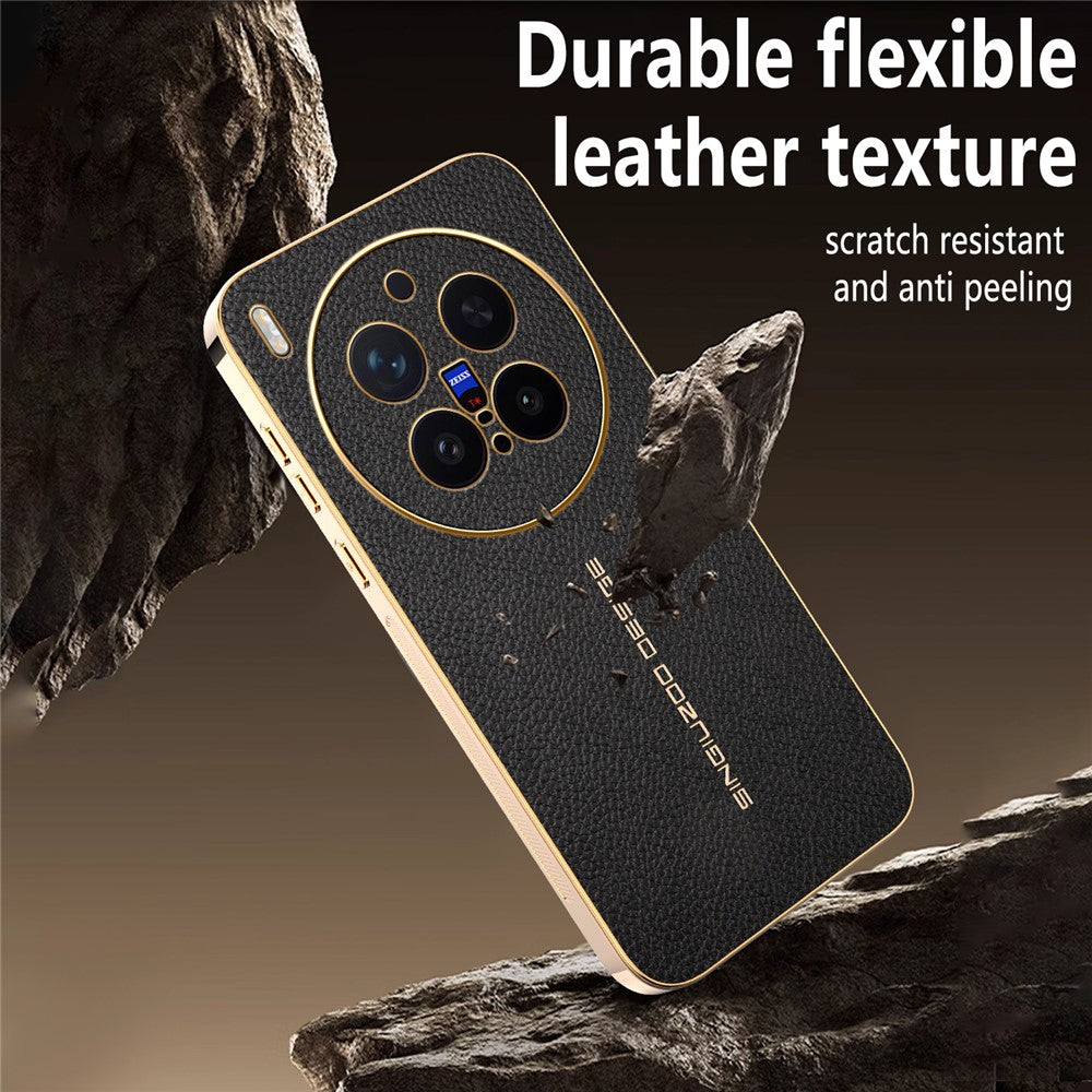 For vivo X300 Pro 5G Case Anti Scratch Litchi Texture TPU Leather PU Phone Back Cover - Black