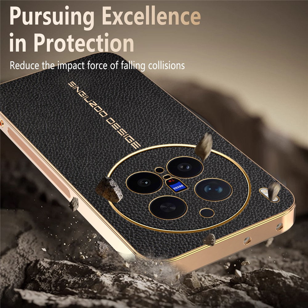 For vivo X300 Pro 5G Case Anti Scratch Litchi Texture TPU Leather PU Phone Back Cover - Black