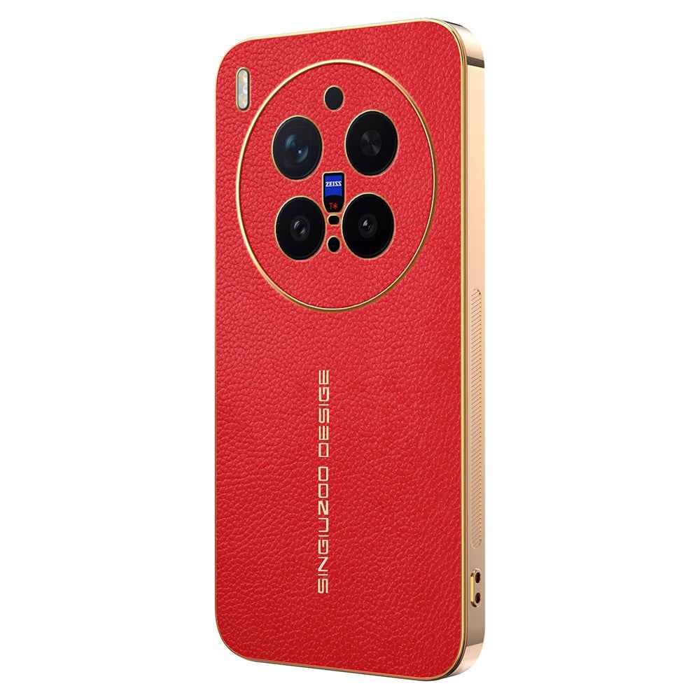For vivo X300 Pro 5G Case Anti Scratch Litchi Texture TPU Leather PU Phone Back Cover - Red