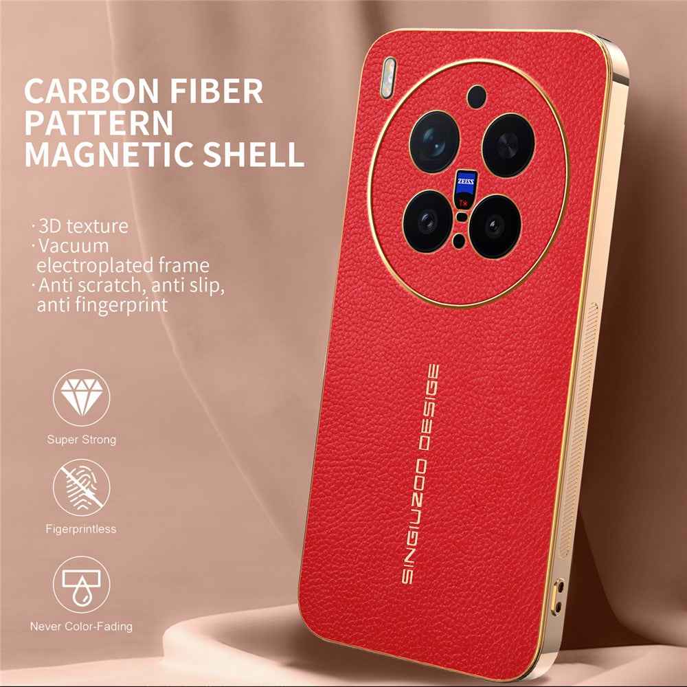 For vivo X300 Pro 5G Case Anti Scratch Litchi Texture TPU Leather PU Phone Back Cover - Red