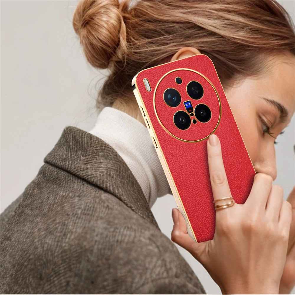 For vivo X300 Pro 5G Case Anti Scratch Litchi Texture TPU Leather PU Phone Back Cover - Red