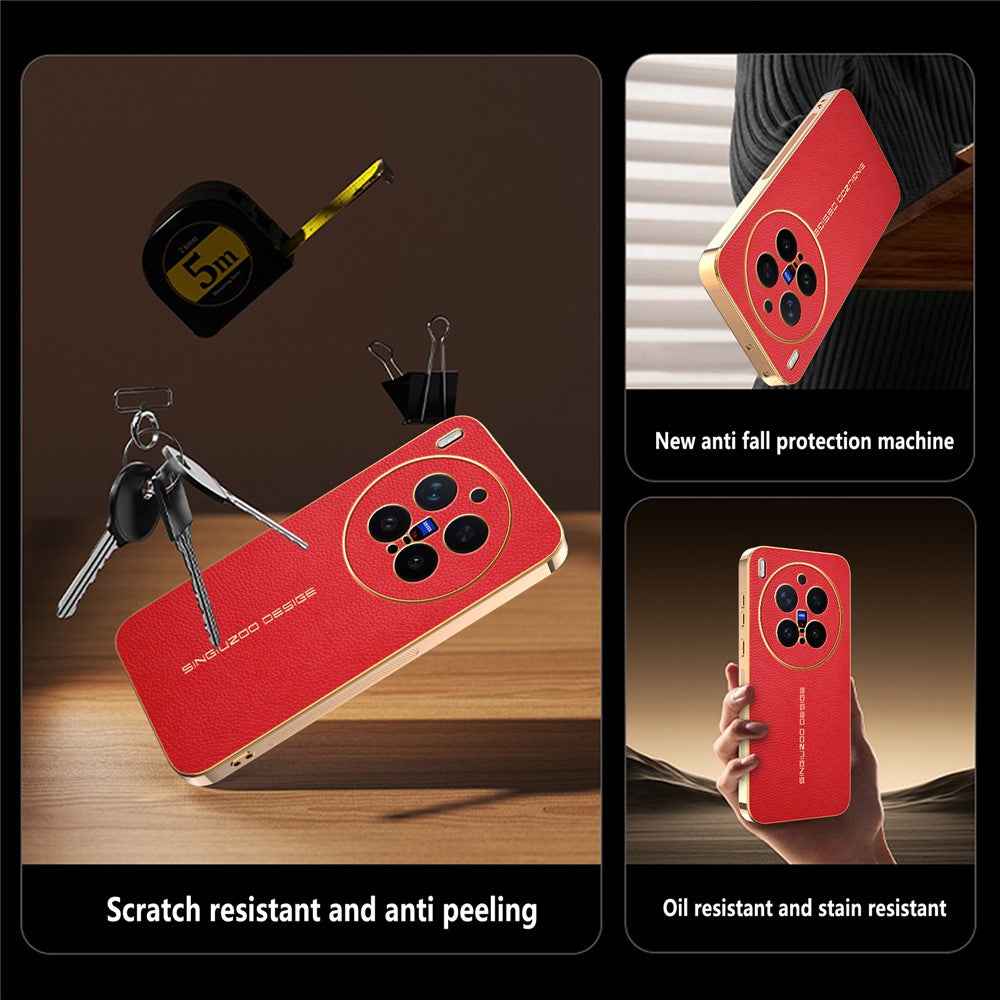 For vivo X300 Pro 5G Case Anti Scratch Litchi Texture TPU Leather PU Phone Back Cover - Red