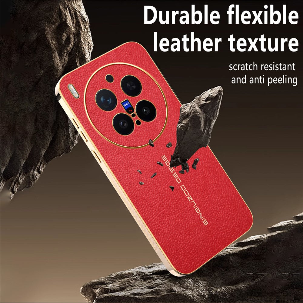 For vivo X300 Pro 5G Case Anti Scratch Litchi Texture TPU Leather PU Phone Back Cover - Red