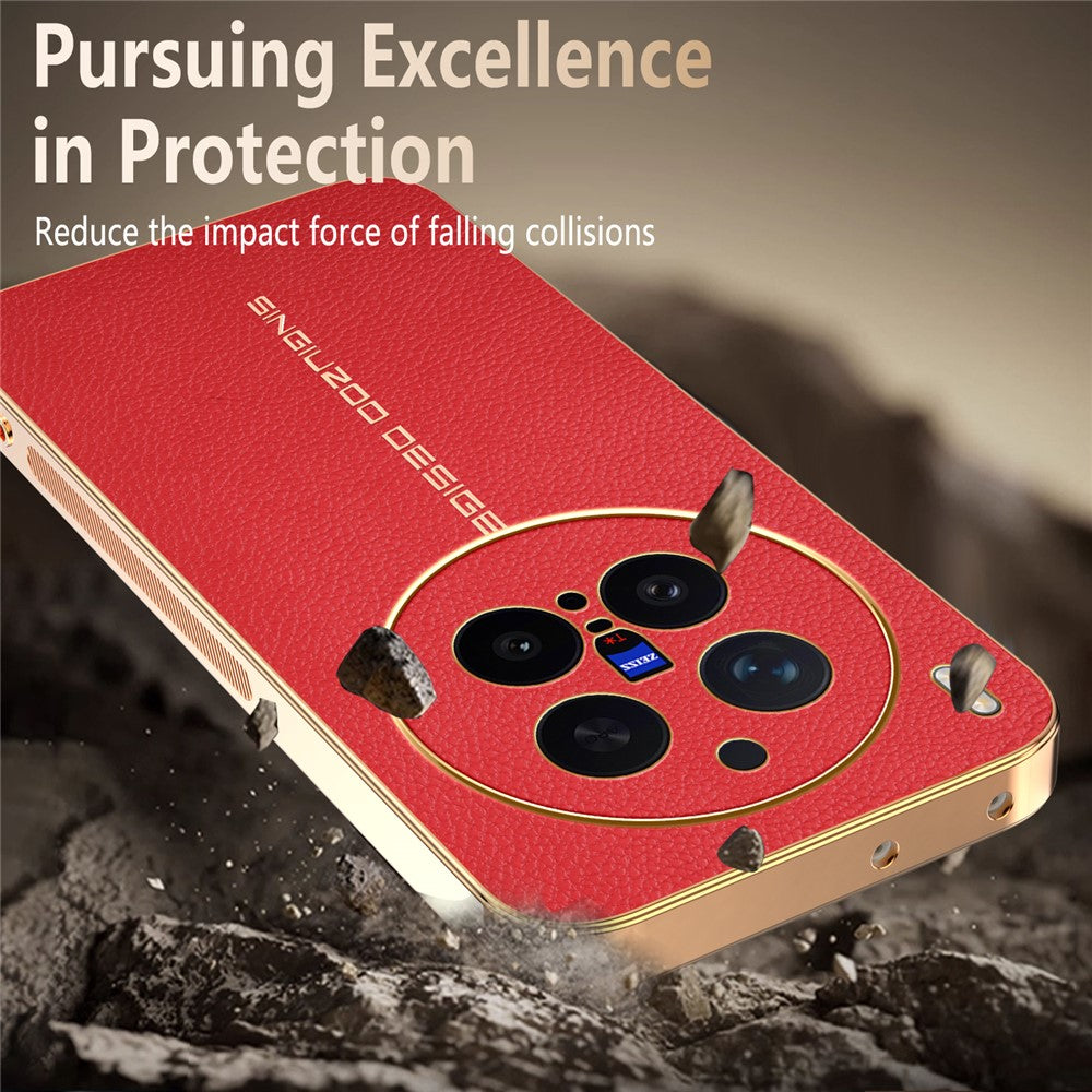 For vivo X300 Pro 5G Case Anti Scratch Litchi Texture TPU Leather PU Phone Back Cover - Red