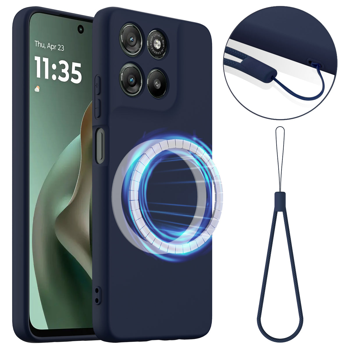 For Motorola Moto G57 5G / Motorola Moto G57 Power 5G / Motorola Moto G100 5G (2025) / Motorola Moto G100s 5G / Motorola Moto G67 Power 5G Magnetic Case Anti-Drop Liquid Silicone Phone Cover - Dark Blue