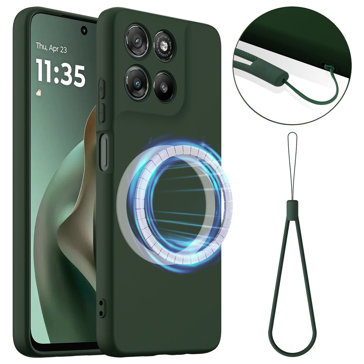 For Motorola Moto G57 5G / Motorola Moto G57 Power 5G / Motorola Moto G100 5G (2025) / Motorola Moto G100s 5G / Motorola Moto G67 Power 5G Magnetic Case Anti-Drop Liquid Silicone Phone Cover - Dark Green
