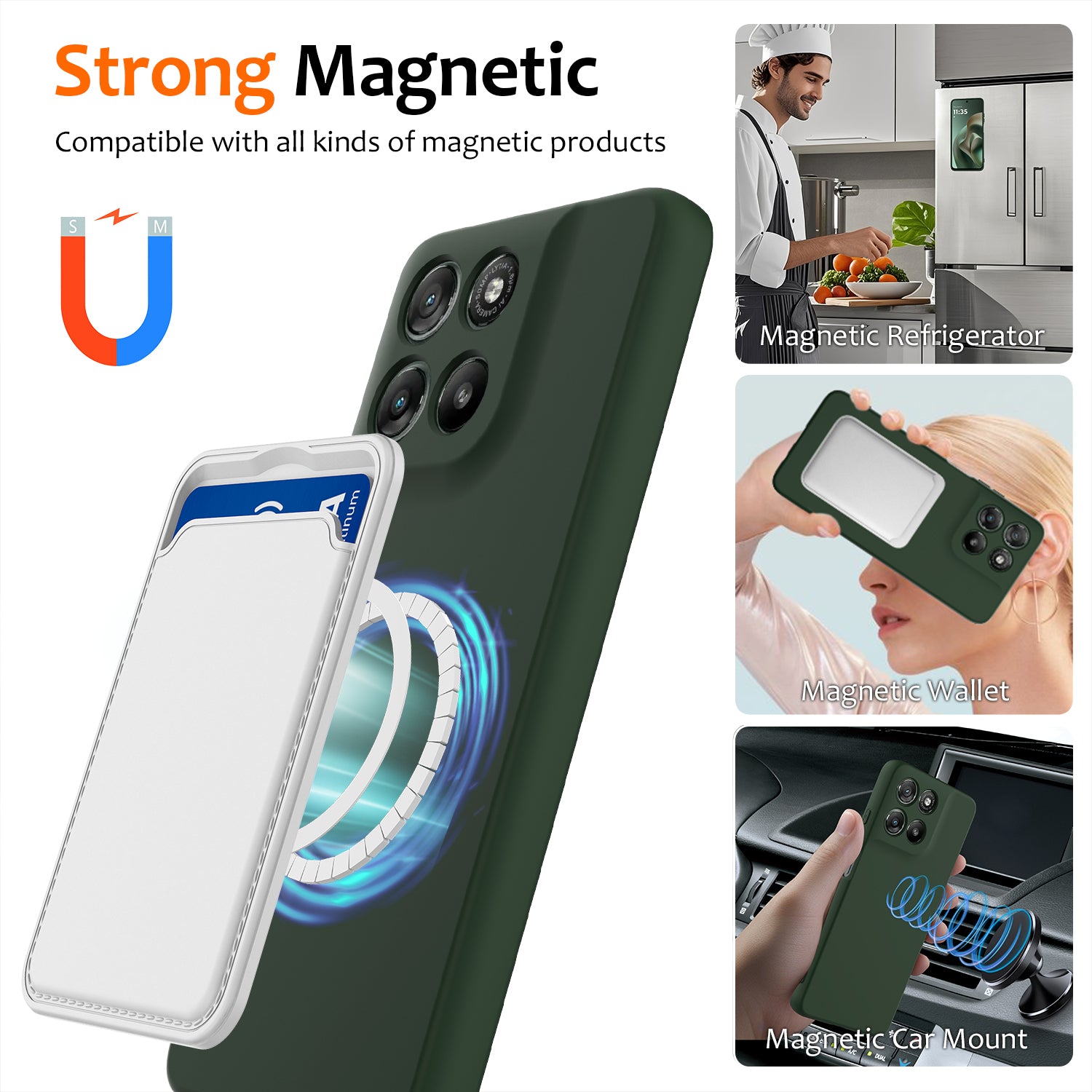 For Motorola Moto G57 5G / Motorola Moto G57 Power 5G / Motorola Moto G100 5G (2025) / Motorola Moto G100s 5G / Motorola Moto G67 Power 5G Magnetic Case Anti-Drop Liquid Silicone Phone Cover - Dark Green