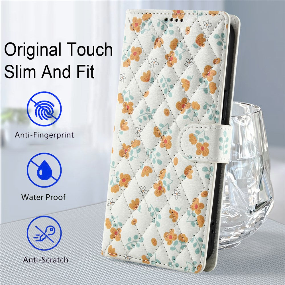 For Xiaomi Redmi Note 15 Pro 4G (Global) Wallet Case Rhombic Floral Design Leather Flip Phone Cover with Strap - A3