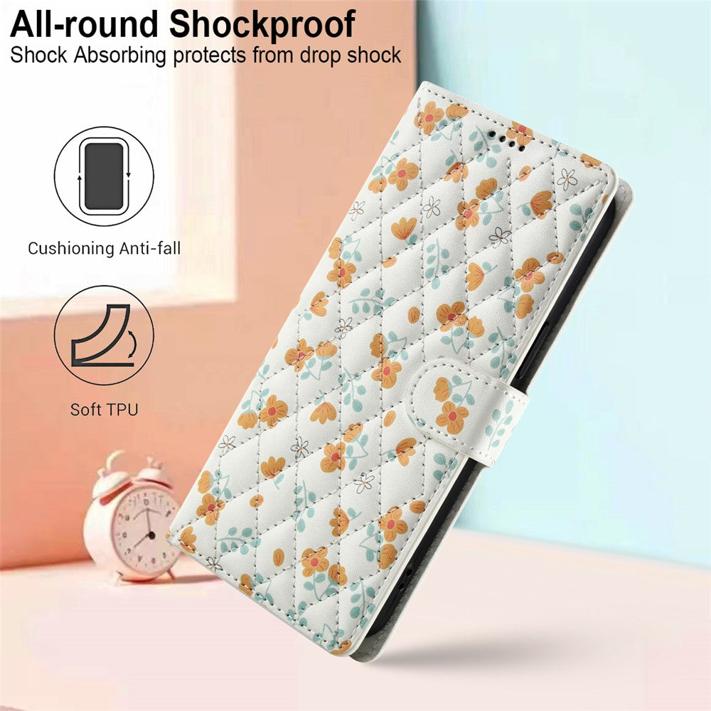 For Xiaomi Redmi Note 15 Pro 4G (Global) Wallet Case Rhombic Floral Design Leather Flip Phone Cover with Strap - A3