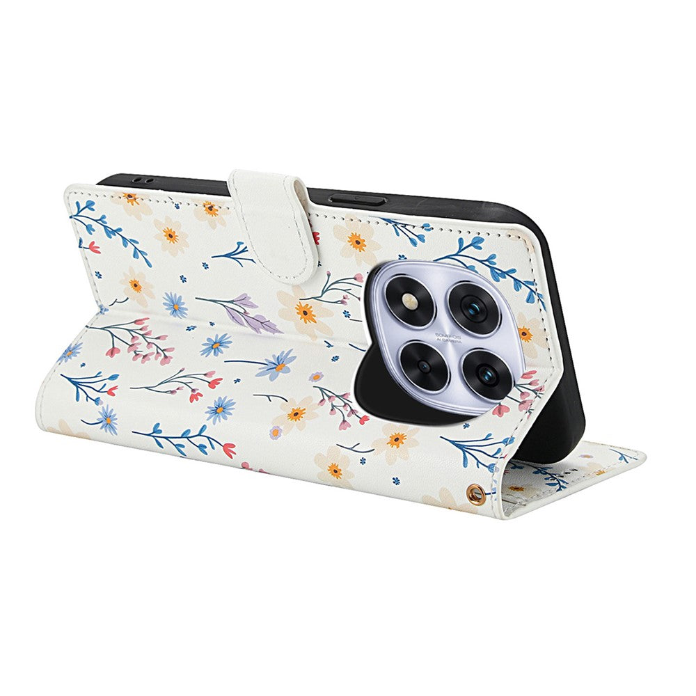 For Xiaomi Redmi Note 15 Pro 4G (Global) Wallet Case Rhombic Floral Design Leather Flip Phone Cover with Strap - A2