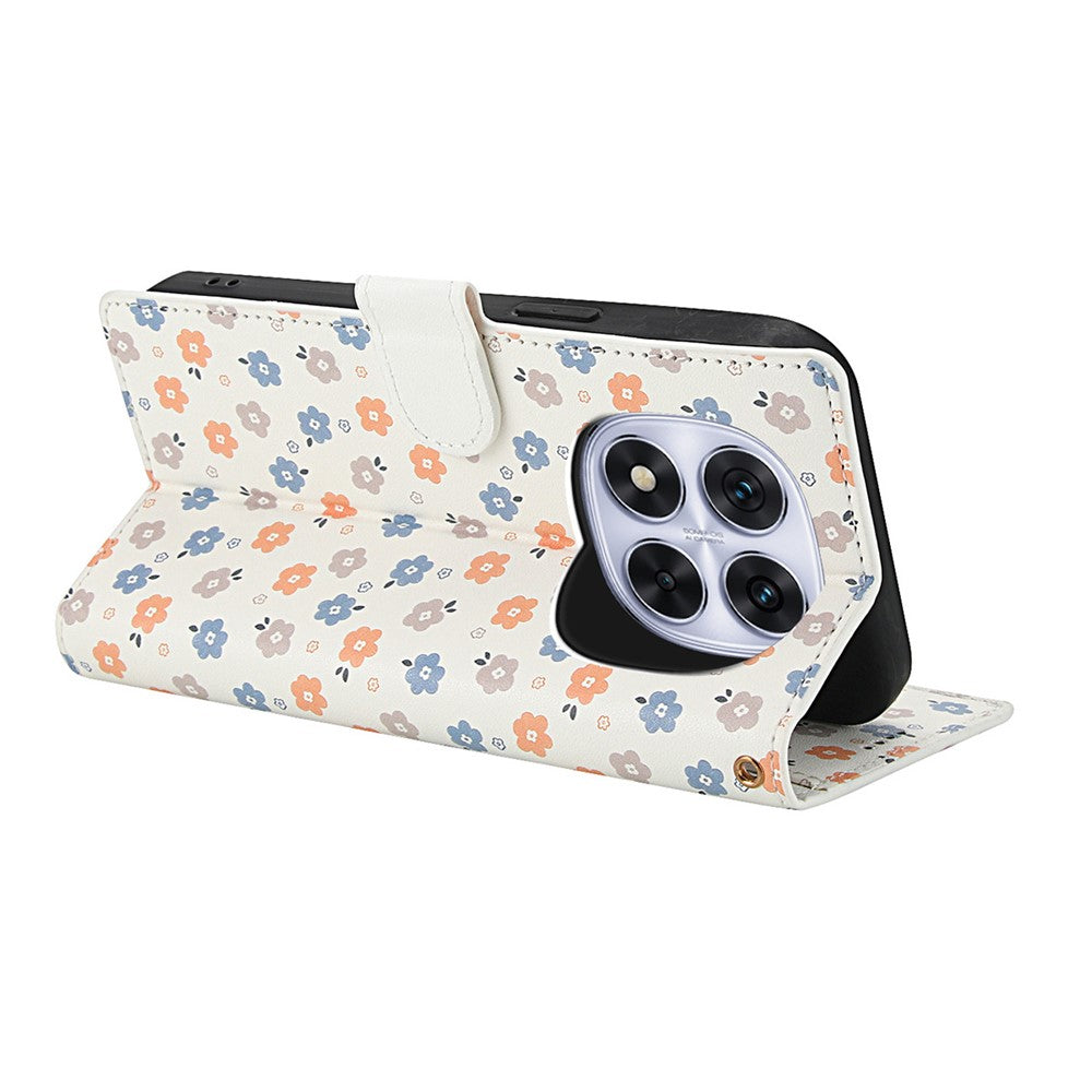 For Xiaomi Redmi Note 15 Pro 4G (Global) Wallet Case Rhombic Floral Design Leather Flip Phone Cover with Strap - A4