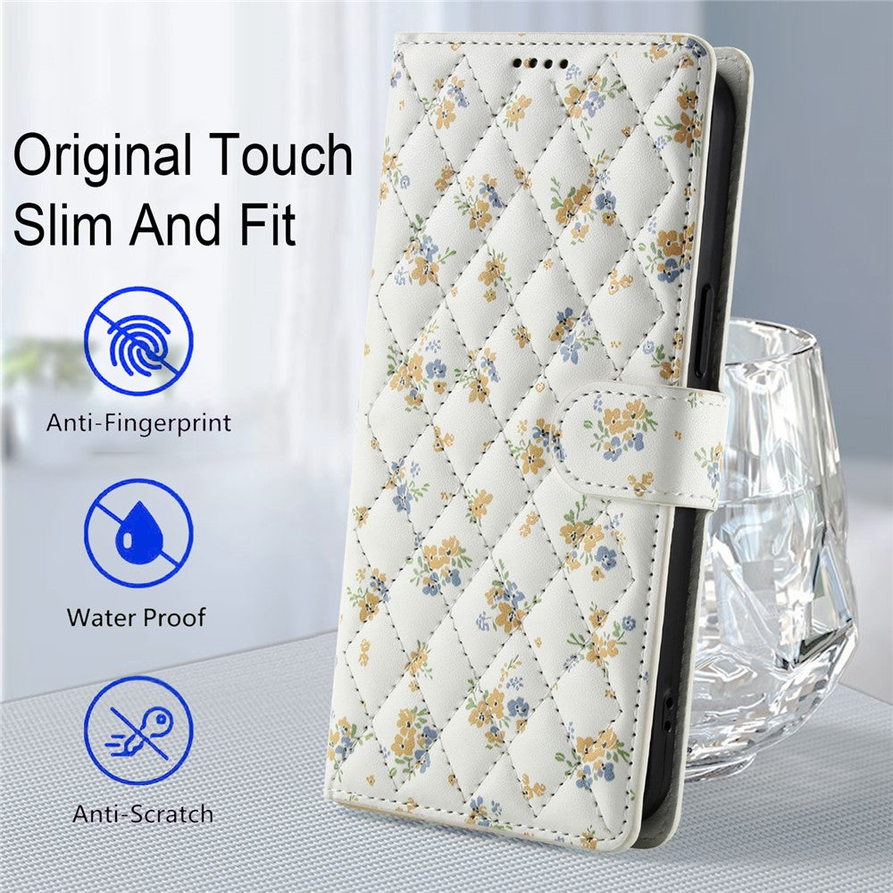For Xiaomi Redmi Note 15 Pro 4G (Global) Wallet Case Rhombic Floral Design Leather Flip Phone Cover with Strap - A5