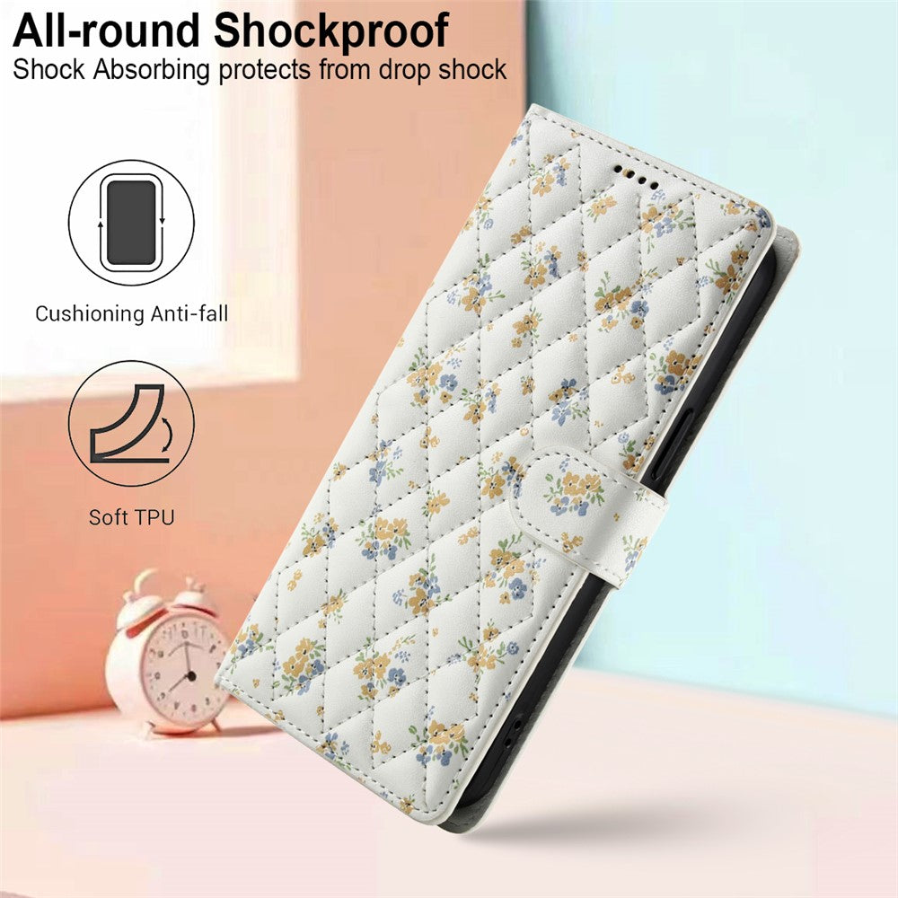 For Xiaomi Redmi Note 15 Pro 4G (Global) Wallet Case Rhombic Floral Design Leather Flip Phone Cover with Strap - A5