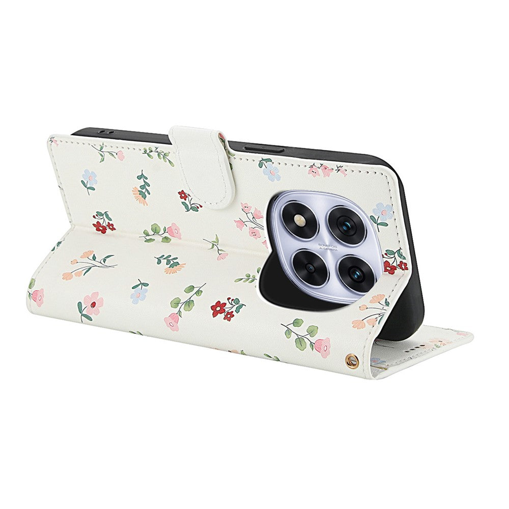 For Xiaomi Redmi Note 15 Pro 4G (Global) Wallet Case Rhombic Floral Design Leather Flip Phone Cover with Strap - A1