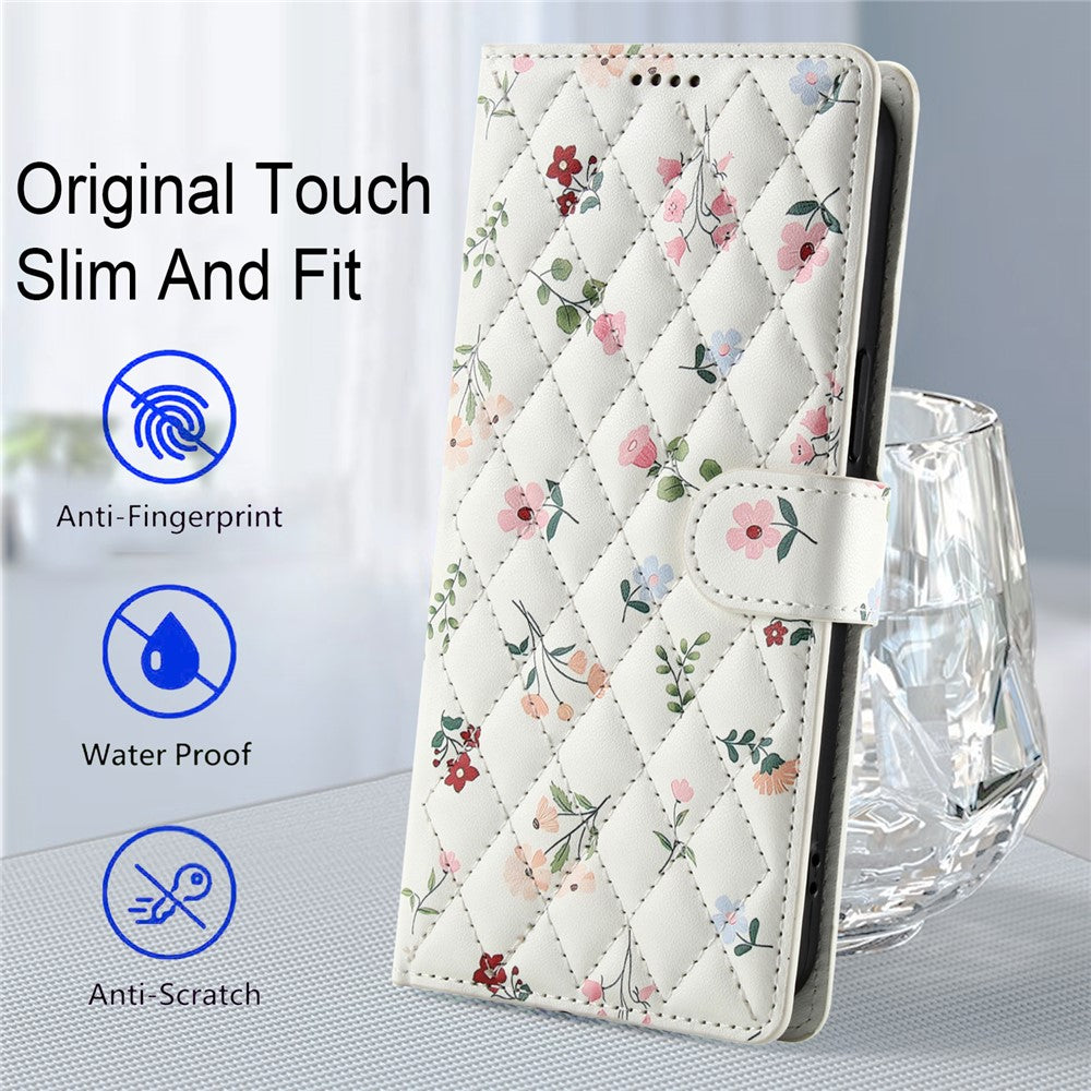 For Xiaomi Redmi Note 15 Pro 4G (Global) Wallet Case Rhombic Floral Design Leather Flip Phone Cover with Strap - A1