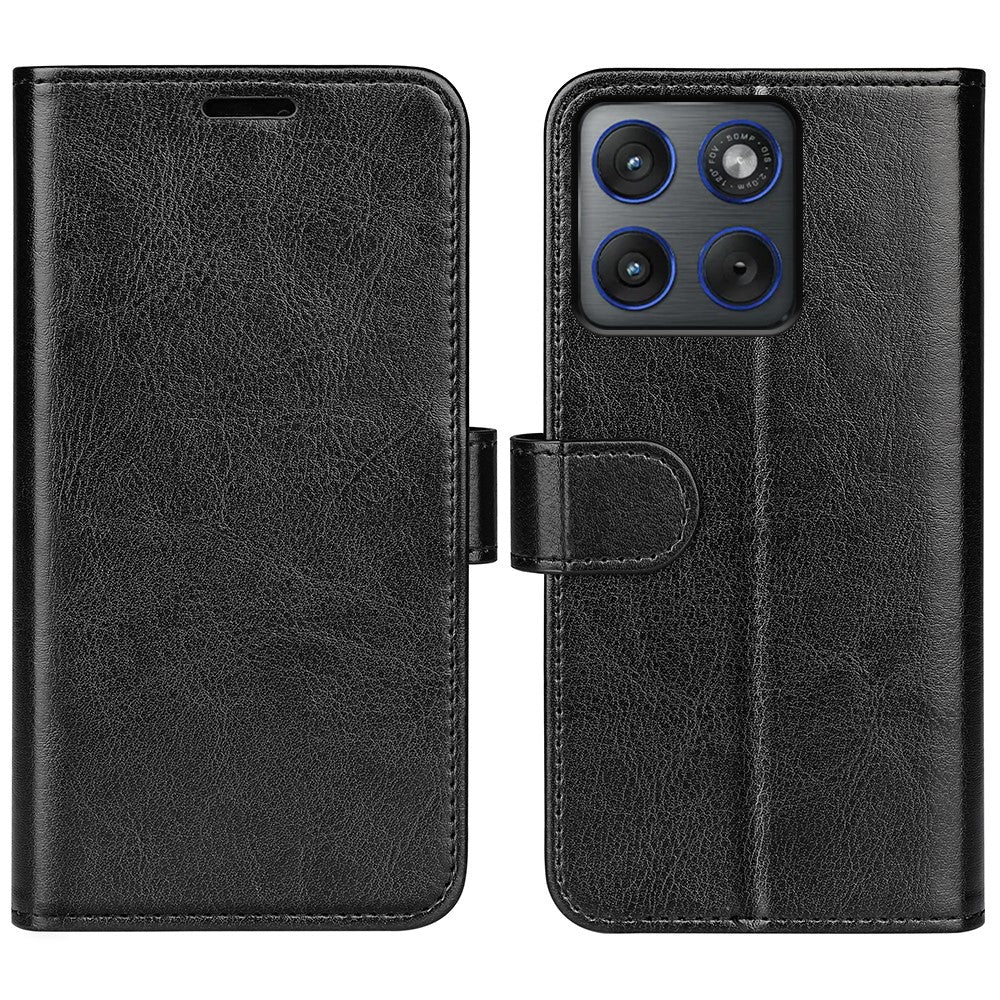 For Motorola Edge 70 5G Case Crazy Horse Texture Stand Leather Phone Cover - Black