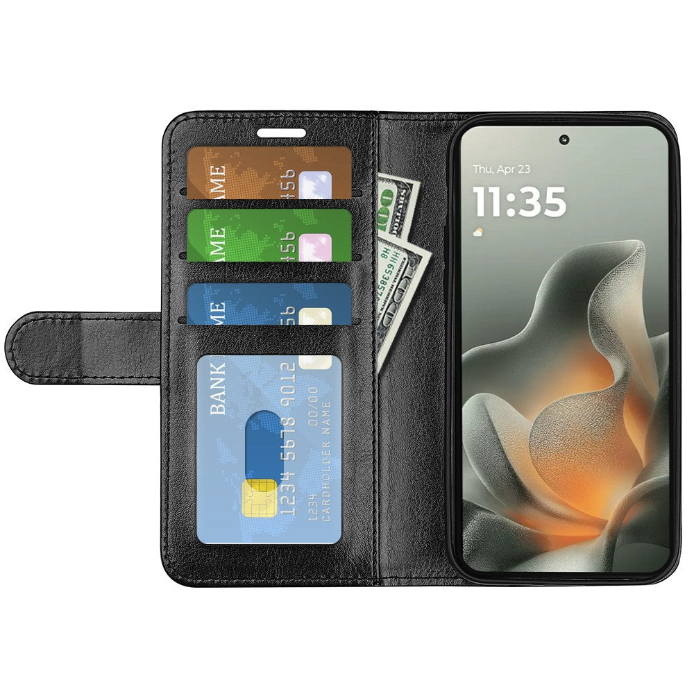 For Motorola Edge 70 5G Case Crazy Horse Texture Stand Leather Phone Cover - Black