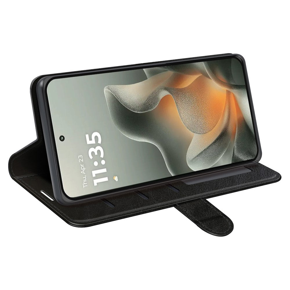 For Motorola Edge 70 5G Case Crazy Horse Texture Stand Leather Phone Cover - Black