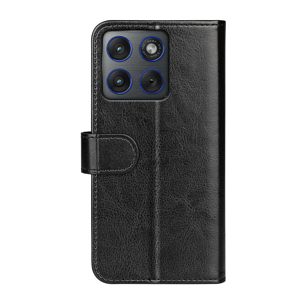 For Motorola Edge 70 5G Case Crazy Horse Texture Stand Leather Phone Cover - Black