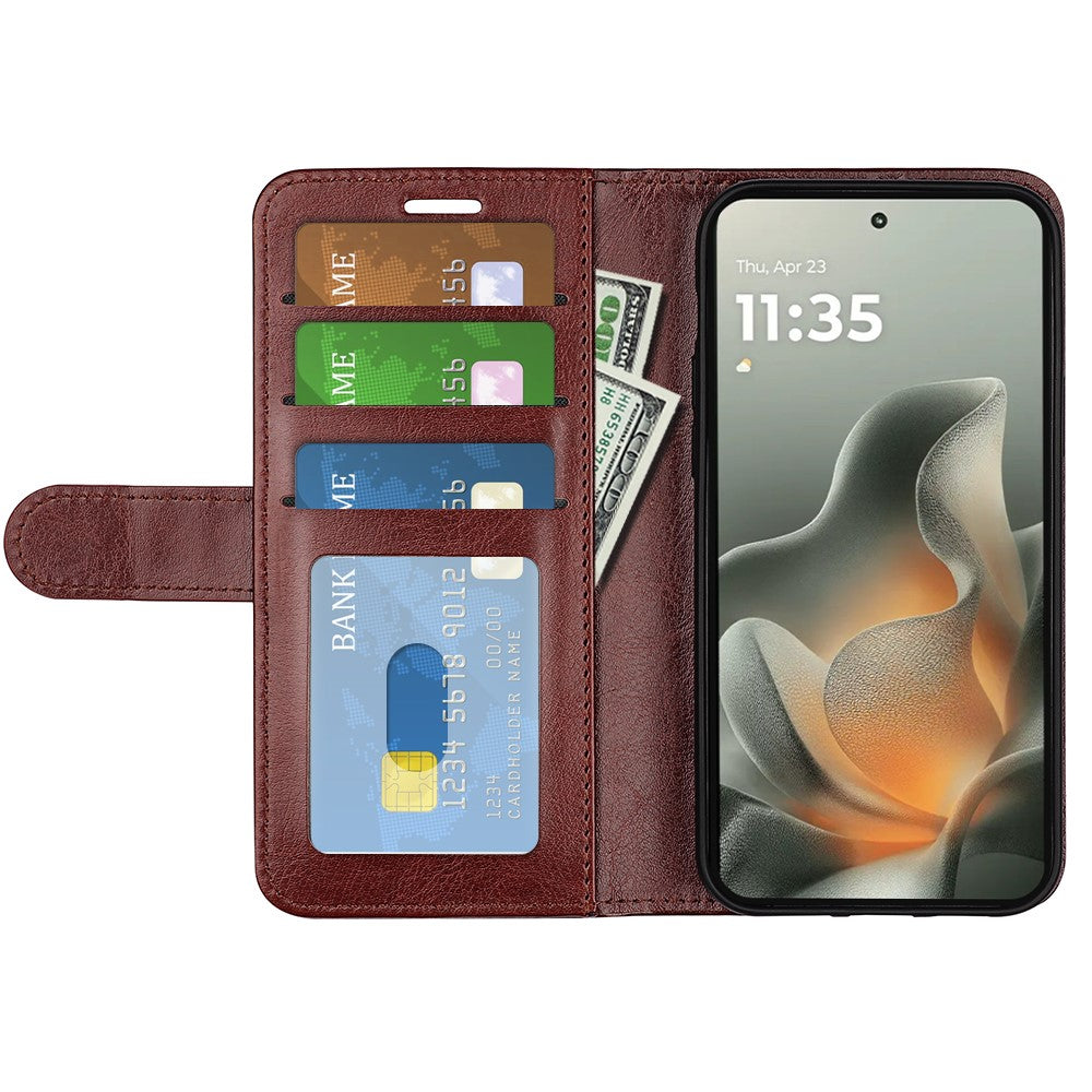 For Motorola Edge 70 5G Case Crazy Horse Texture Stand Leather Phone Cover - Brown