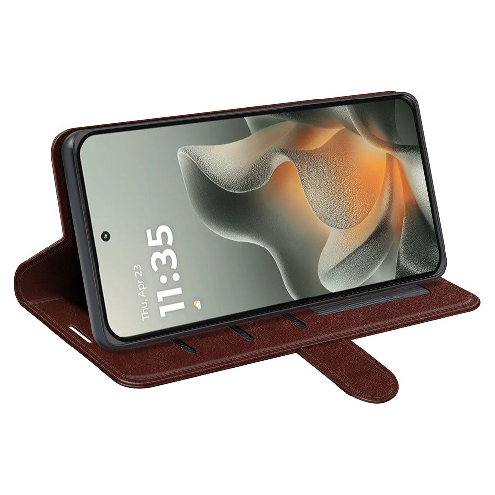 For Motorola Edge 70 5G Case Crazy Horse Texture Stand Leather Phone Cover - Brown