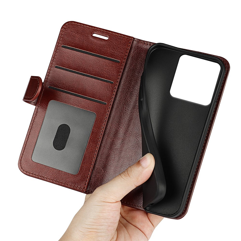 For Motorola Edge 70 5G Case Crazy Horse Texture Stand Leather Phone Cover - Brown