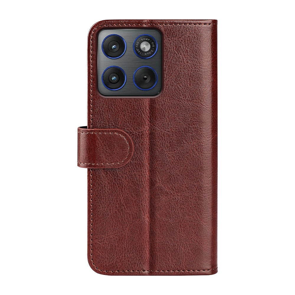 For Motorola Edge 70 5G Case Crazy Horse Texture Stand Leather Phone Cover - Brown