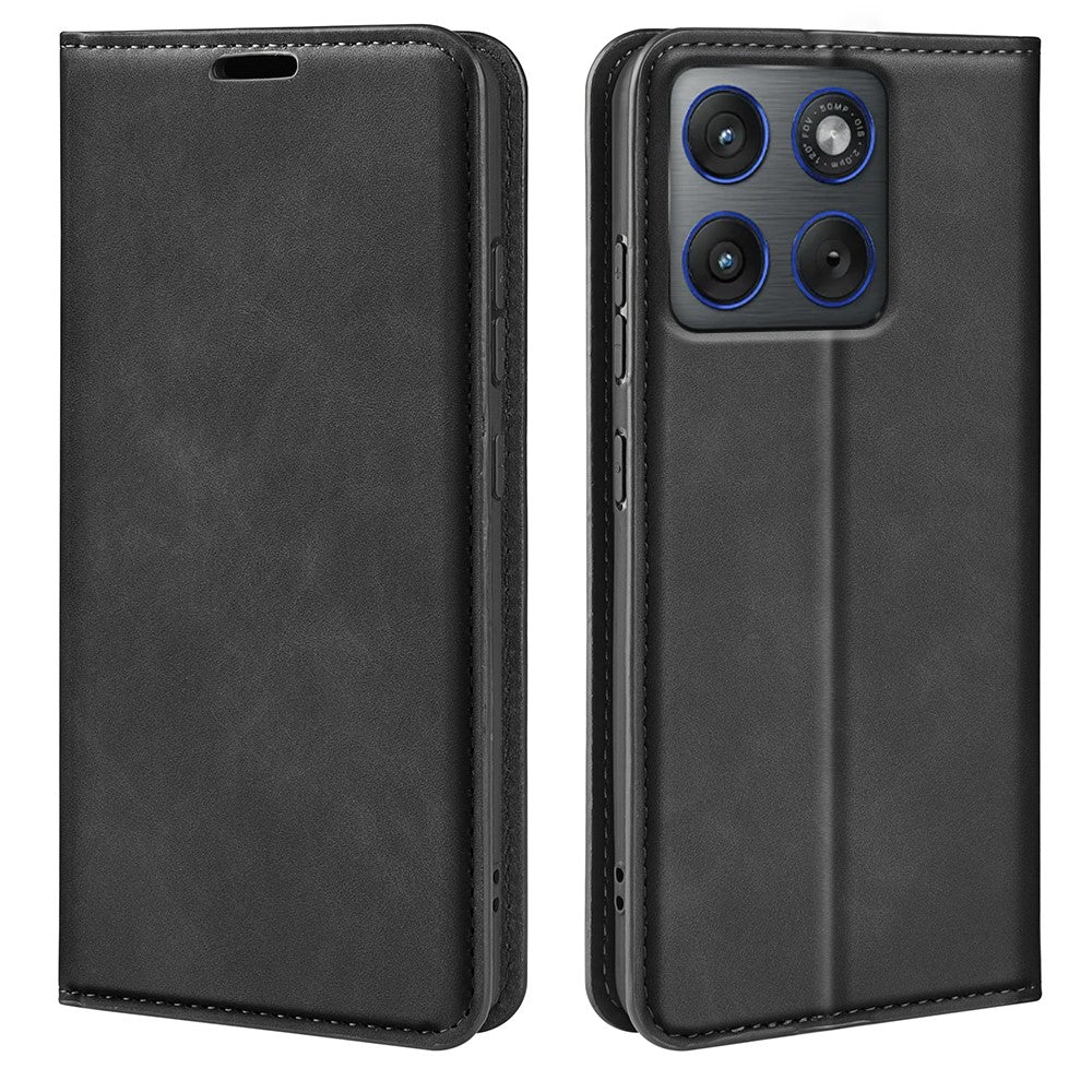 For Motorola Edge 70 5G Case Skin Touch Leather Wallet Phone Cover - Black