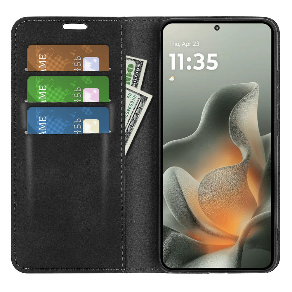 For Motorola Edge 70 5G Case Skin Touch Leather Wallet Phone Cover - Black
