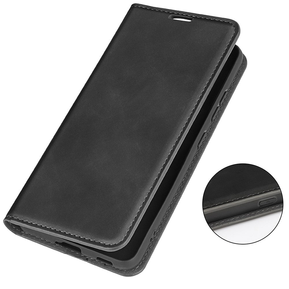 For Motorola Edge 70 5G Case Skin Touch Leather Wallet Phone Cover - Black